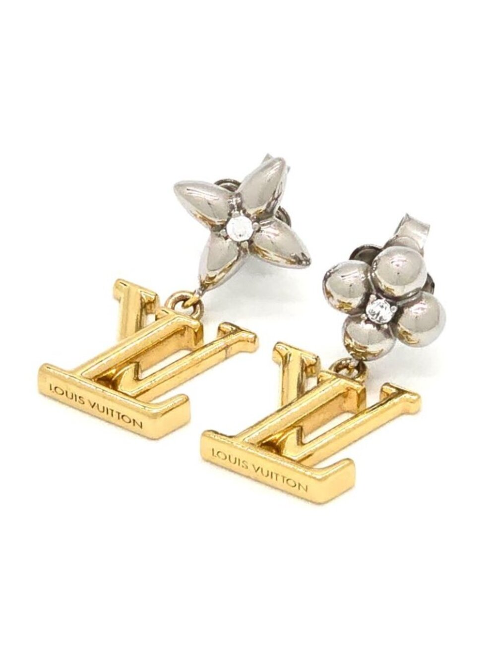 Louis Vuitton Earrings Pandant Iconic Flower Both Ears Gold Silver - Picture 2 of 10